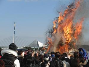 八景島を借景に勢いよく燃え上がる